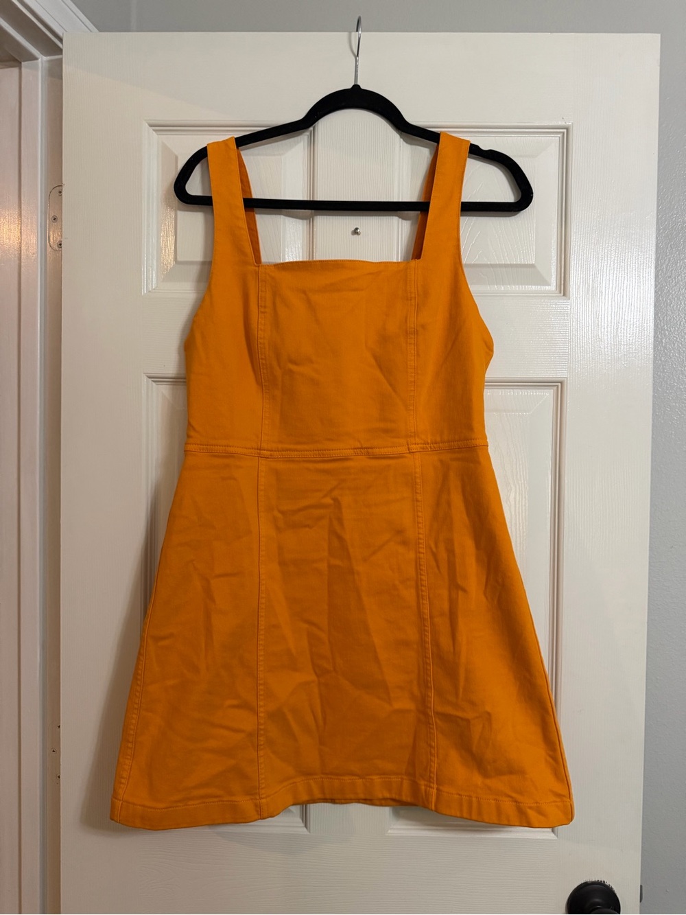 Alice and Olivia Jeans Ramsey stretch square neck denim dress tangerine